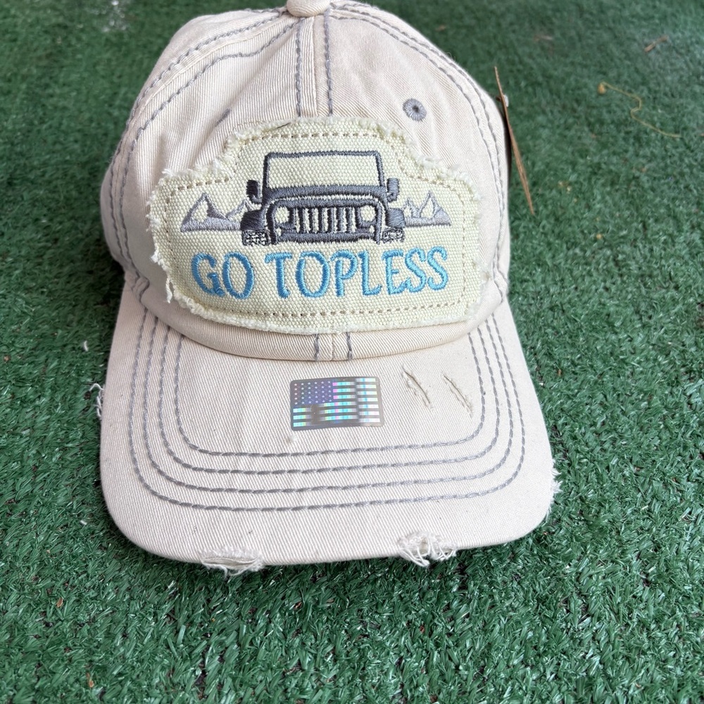 Jeep Go Topless Distressed Baseball Hat- Tan NWT